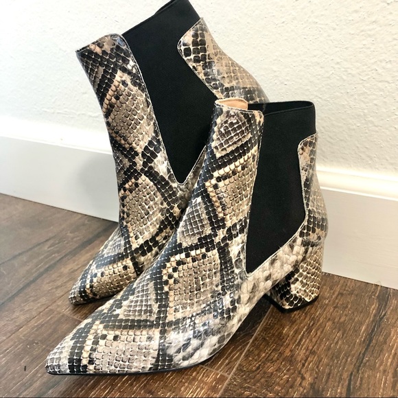 Paolo Shoes - Linea Paulo Snakeskin Print Elastic Ankle Heeled Boots